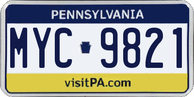 PA license plate MYC9821