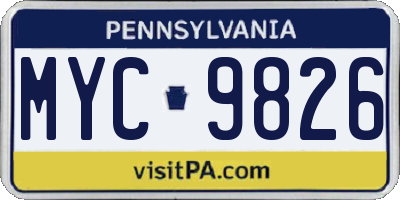 PA license plate MYC9826