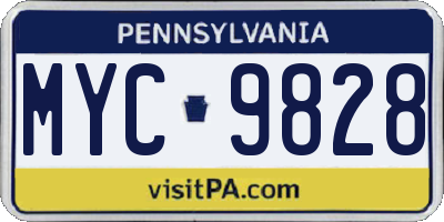 PA license plate MYC9828