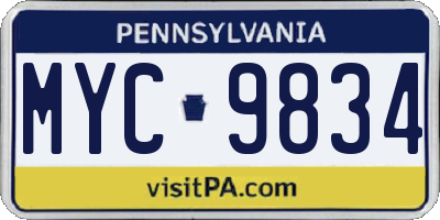 PA license plate MYC9834