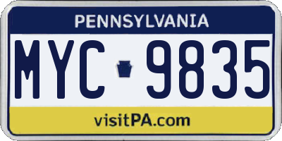 PA license plate MYC9835