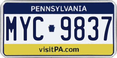 PA license plate MYC9837