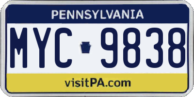 PA license plate MYC9838