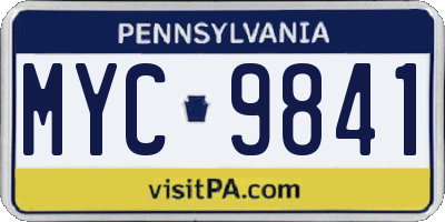 PA license plate MYC9841