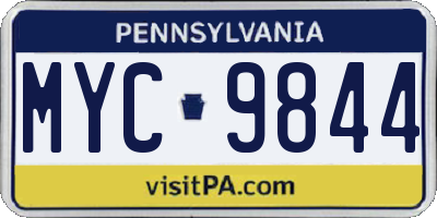 PA license plate MYC9844