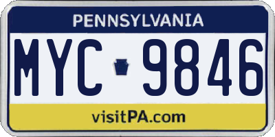 PA license plate MYC9846