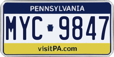 PA license plate MYC9847