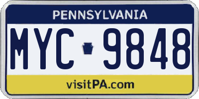 PA license plate MYC9848