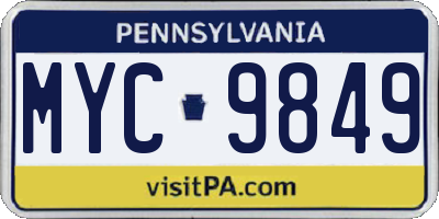 PA license plate MYC9849