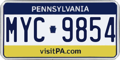 PA license plate MYC9854