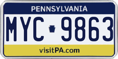 PA license plate MYC9863