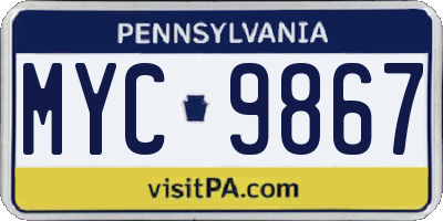 PA license plate MYC9867