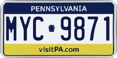 PA license plate MYC9871