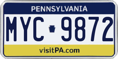PA license plate MYC9872