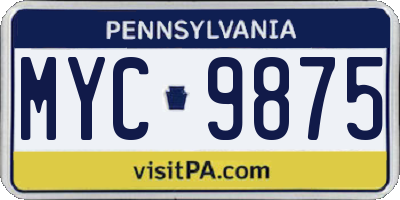 PA license plate MYC9875
