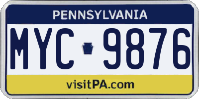 PA license plate MYC9876