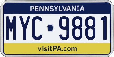 PA license plate MYC9881