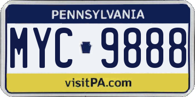 PA license plate MYC9888
