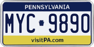 PA license plate MYC9890