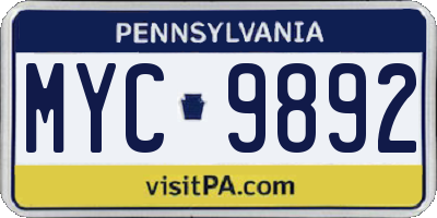 PA license plate MYC9892