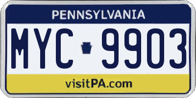PA license plate MYC9903