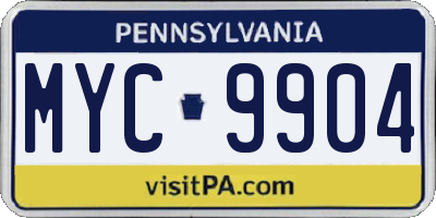 PA license plate MYC9904
