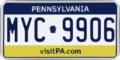 PA license plate MYC9906