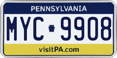 PA license plate MYC9908