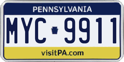 PA license plate MYC9911