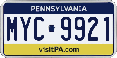 PA license plate MYC9921