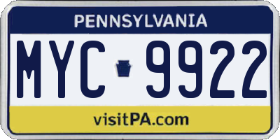 PA license plate MYC9922