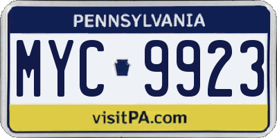 PA license plate MYC9923