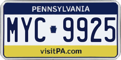 PA license plate MYC9925