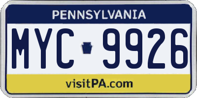 PA license plate MYC9926