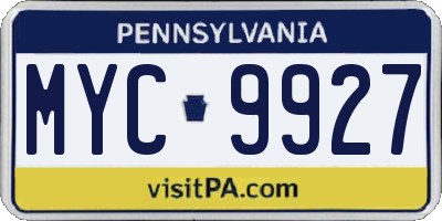 PA license plate MYC9927