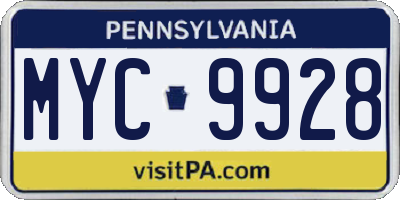 PA license plate MYC9928