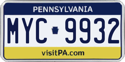 PA license plate MYC9932