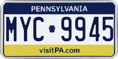 PA license plate MYC9945