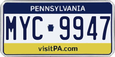 PA license plate MYC9947