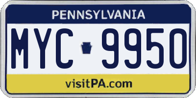 PA license plate MYC9950