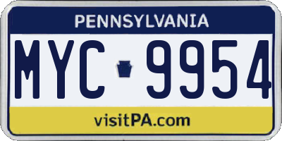 PA license plate MYC9954
