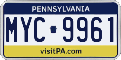 PA license plate MYC9961