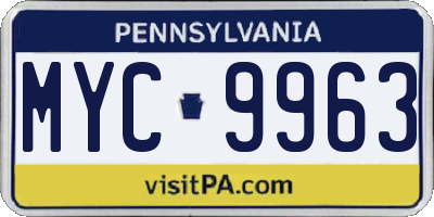 PA license plate MYC9963
