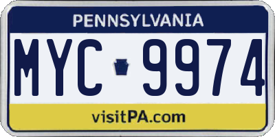 PA license plate MYC9974