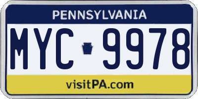 PA license plate MYC9978