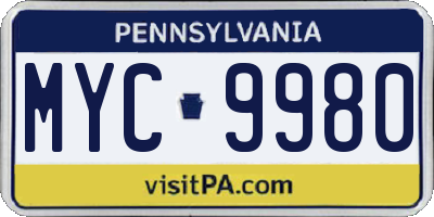 PA license plate MYC9980