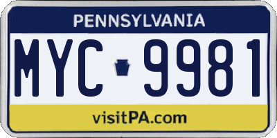 PA license plate MYC9981