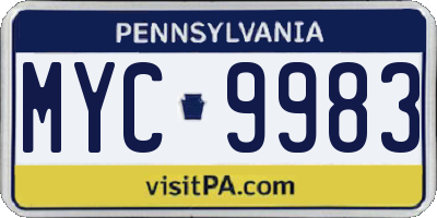PA license plate MYC9983
