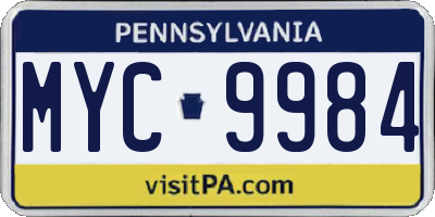 PA license plate MYC9984