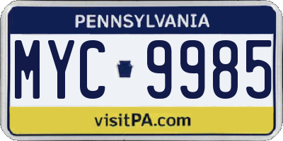 PA license plate MYC9985
